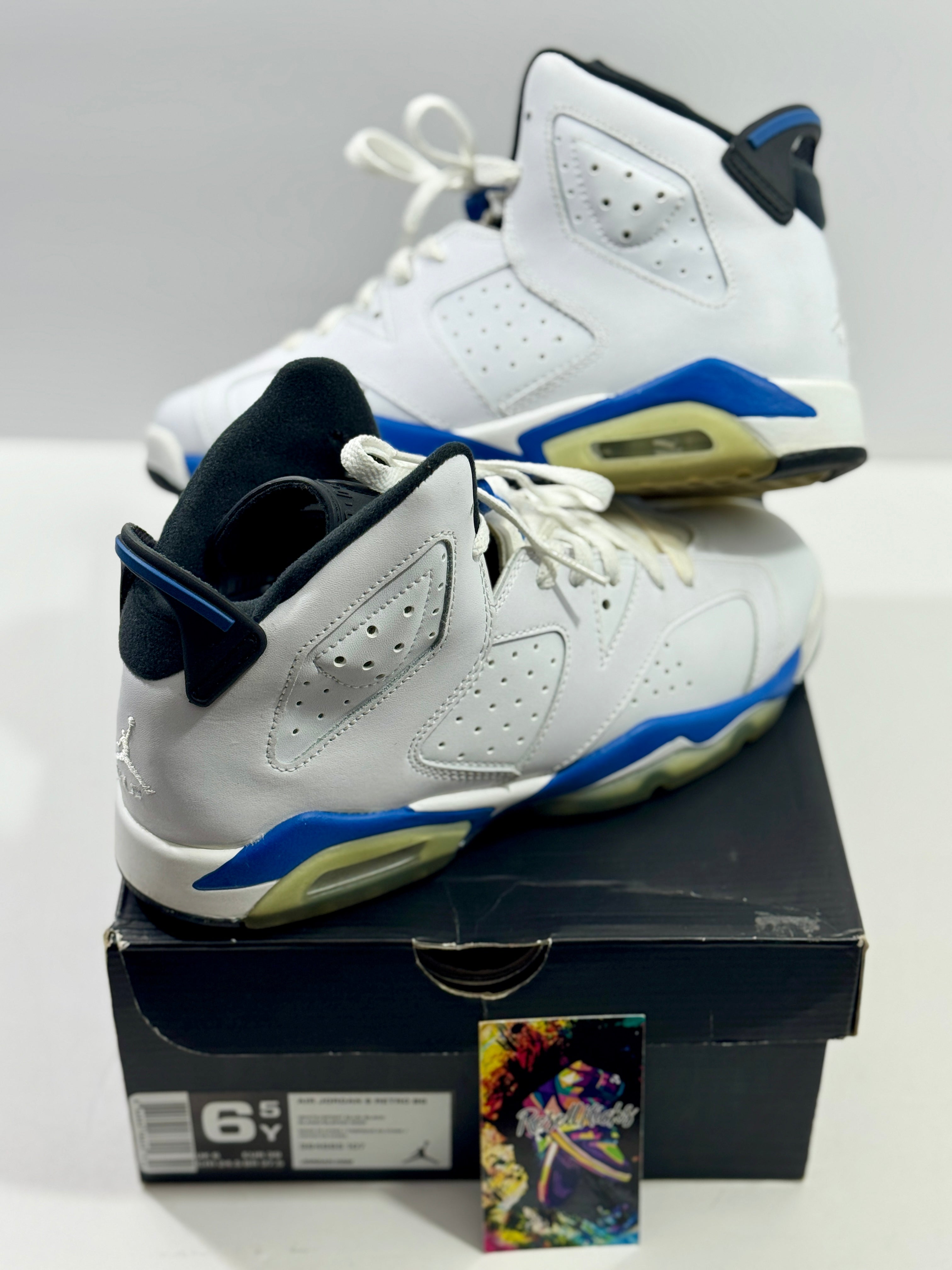 USED SIZE 6.5 YOUTH - AIR JORDAN 6 RETRO BG "SPORT BLUE" 2014