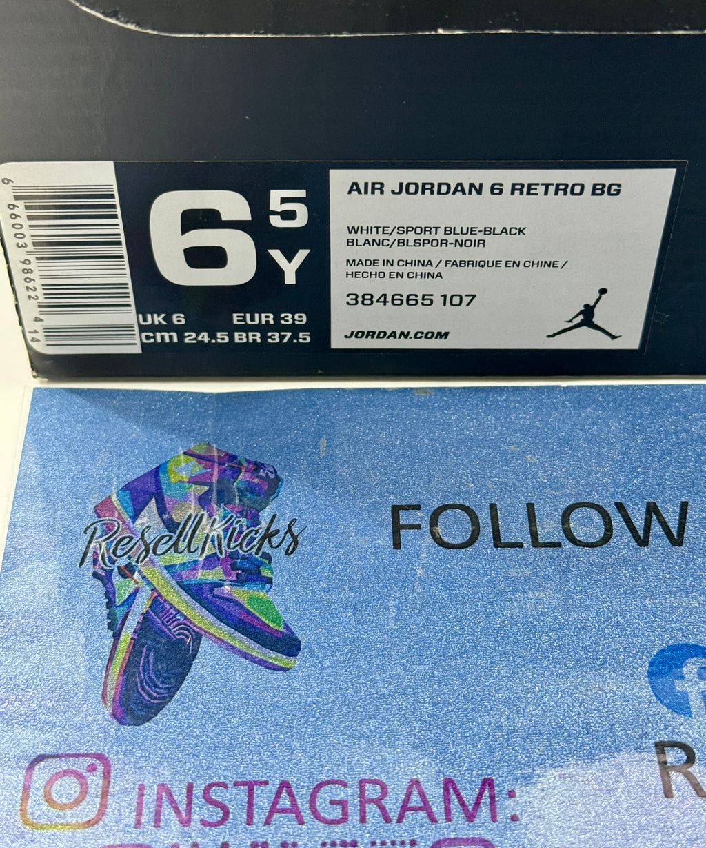 USED SIZE 6.5 YOUTH - AIR JORDAN 6 RETRO BG "SPORT BLUE" 2014