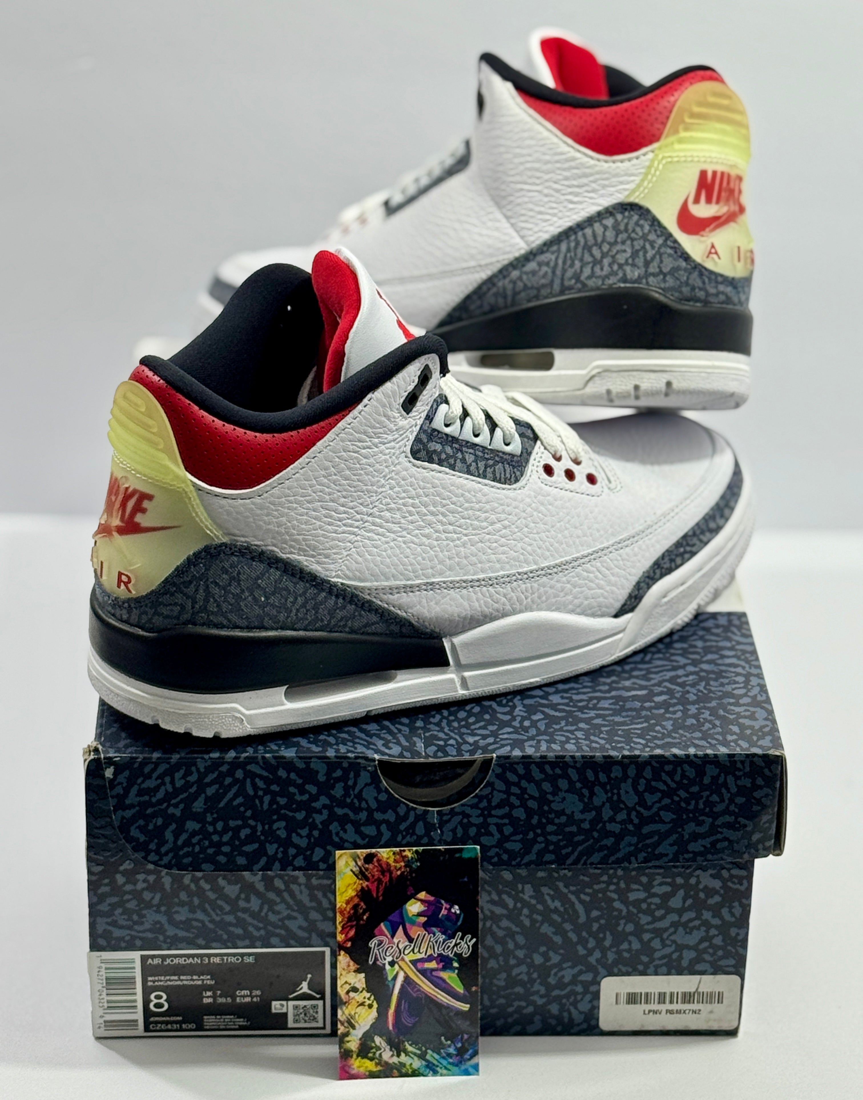 NEW W/DEFECTS SIZE 8 MENS - AIR JORDAN 3 RETRO SE "FIRE RED DENIM" 2020