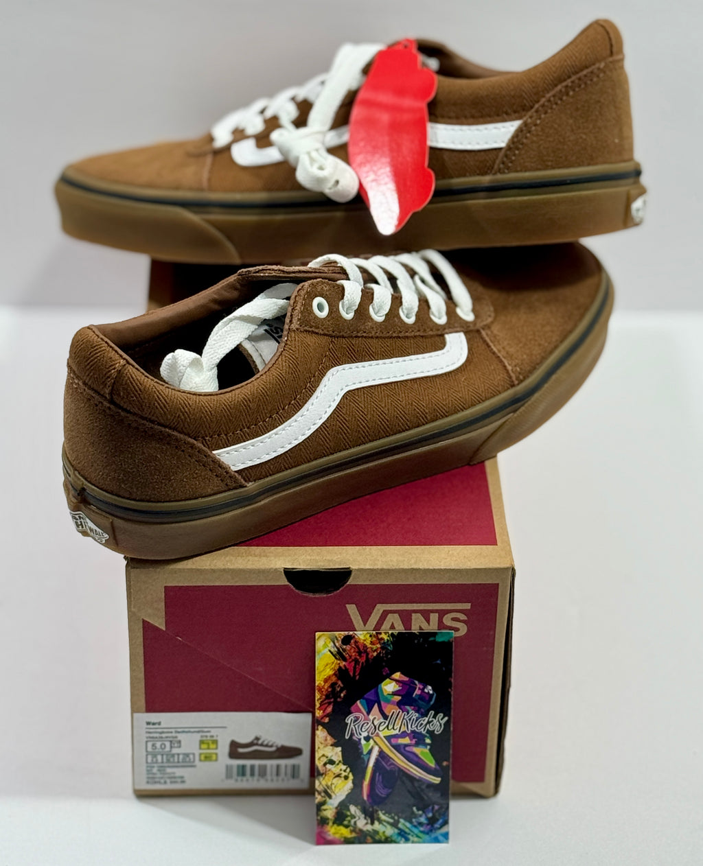 NEW SIZE 5 YOUTH - VANS WARD "HERRINGBONE DACHSHUND GUM" 2022