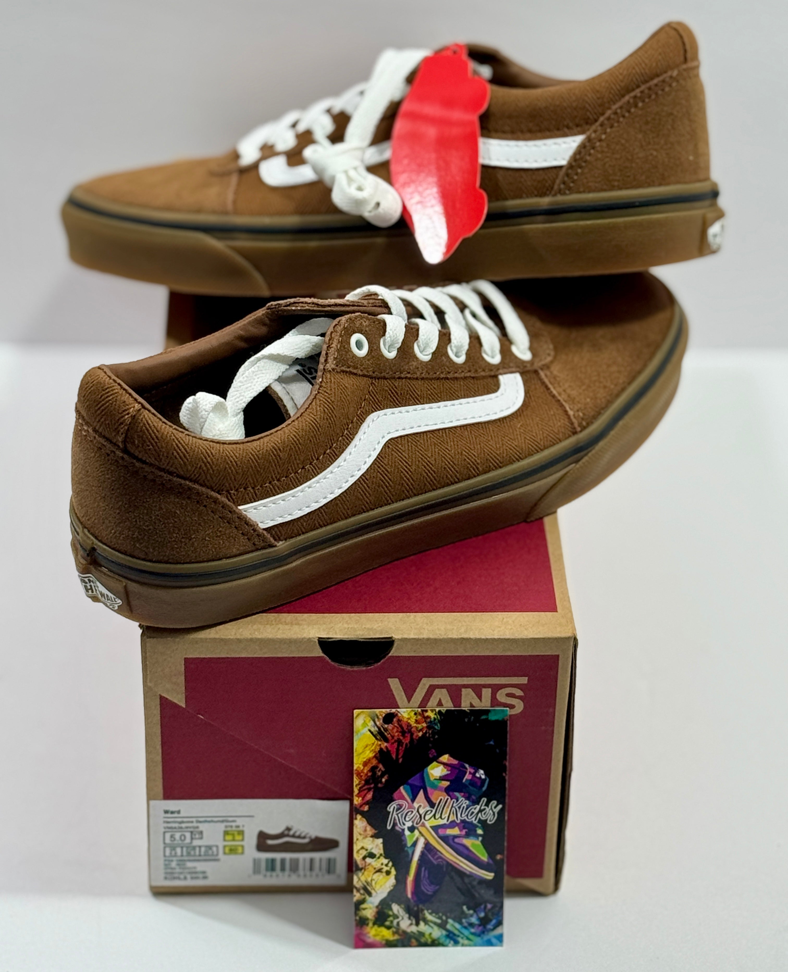 NEW SIZE 5 YOUTH - VANS WARD "HERRINGBONE DACHSHUND GUM" 2022