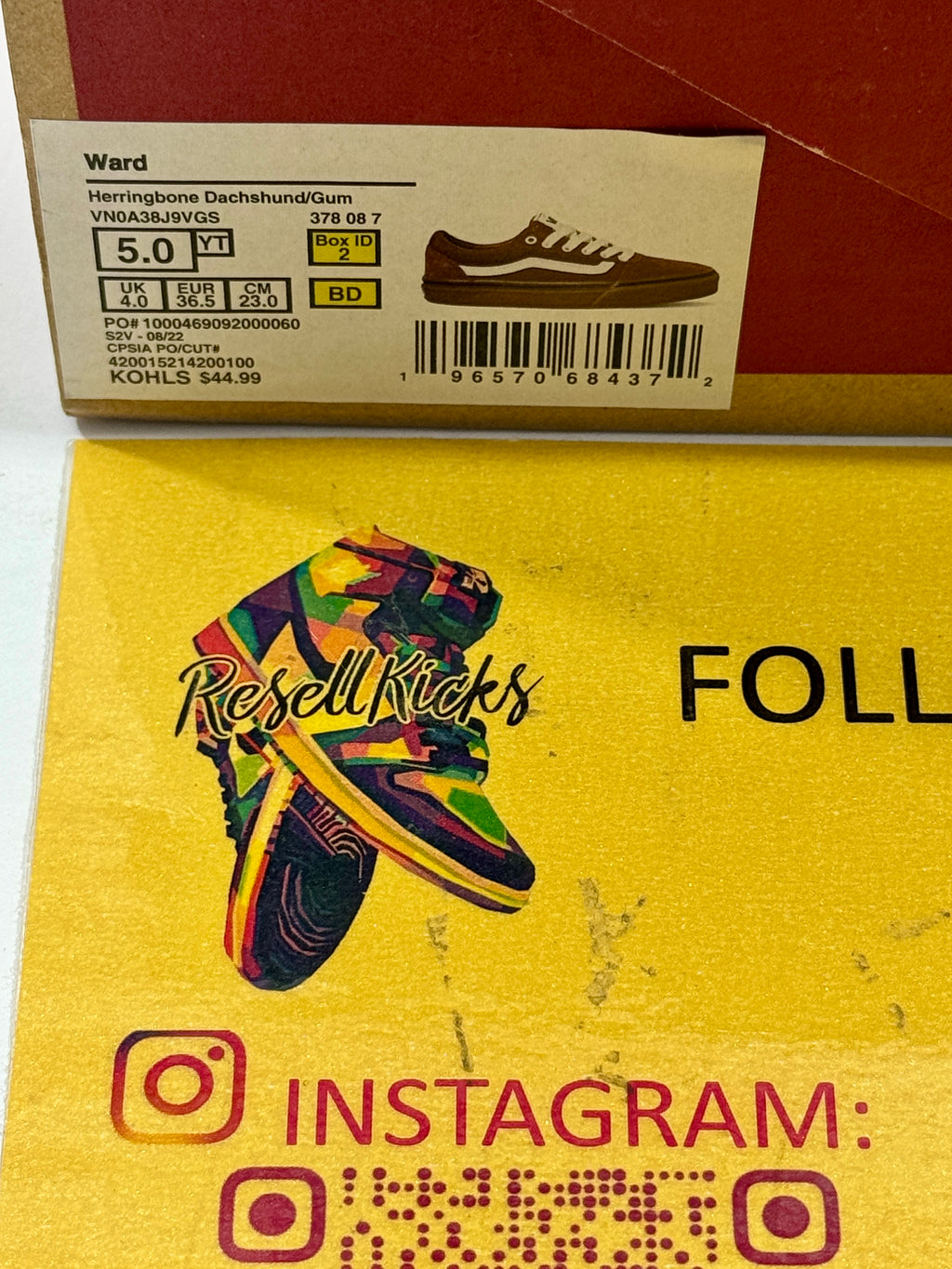 NEW SIZE 5 YOUTH - VANS WARD "HERRINGBONE DACHSHUND GUM" 2022