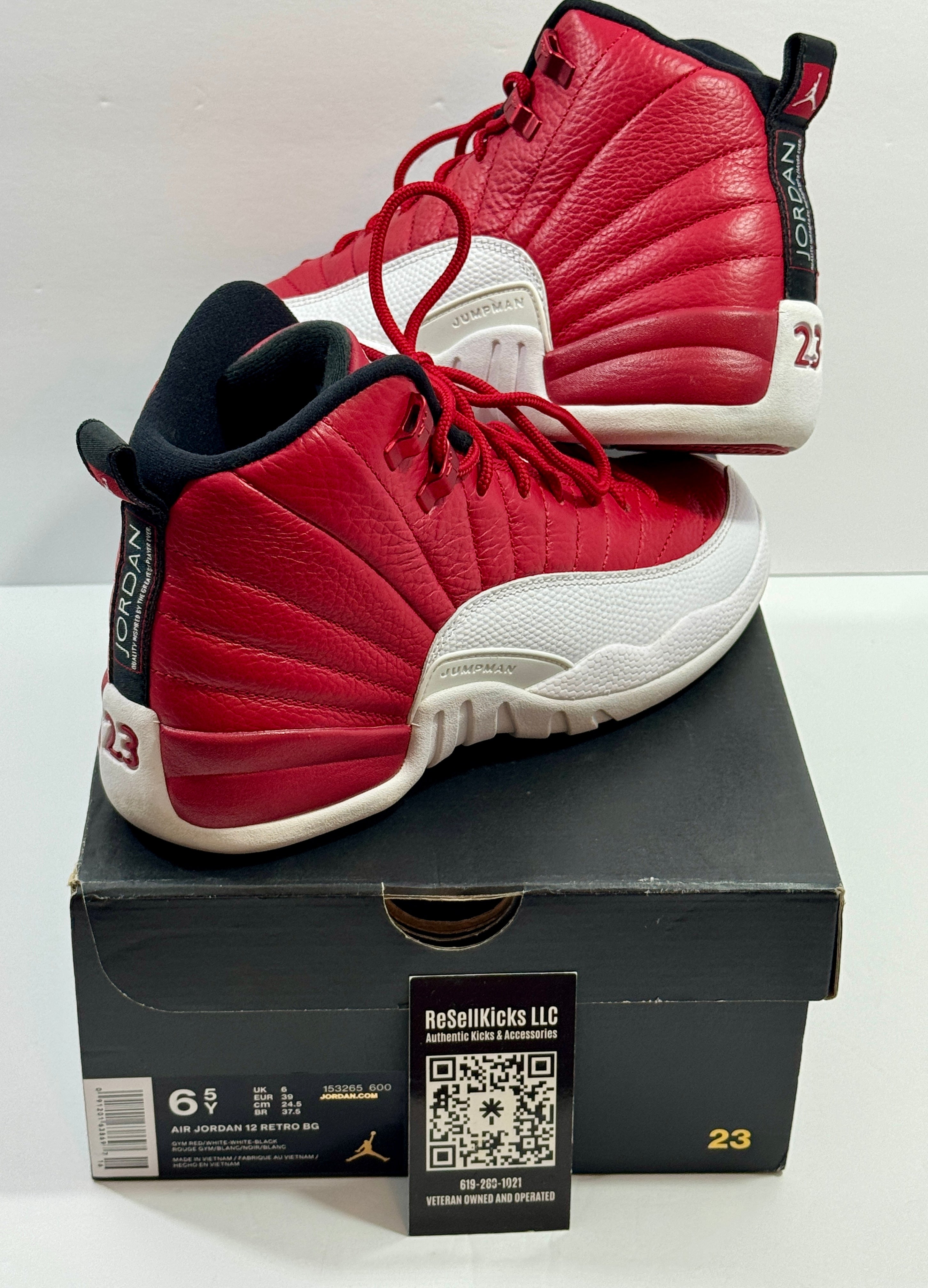 USED SIZE 6.5 YOUTH - AIR JORDAN 12 RETRO "GYM RED" 2016 GS