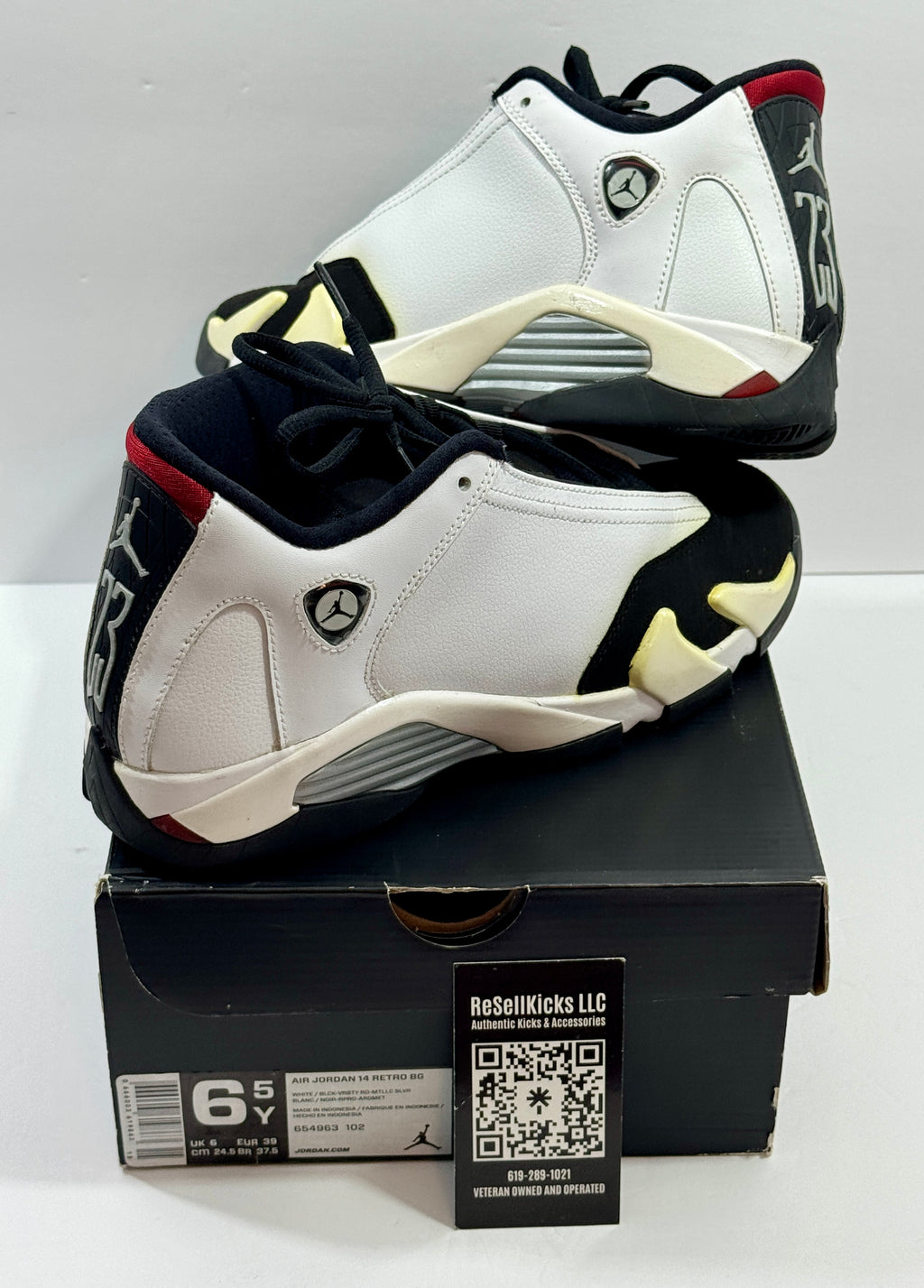 USED SIZE 6.5 YOUTH - AIR JORDAN 14 RETRO GS "BLACK TOE" 2014