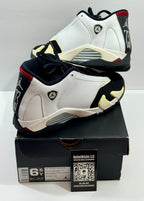 USED SIZE 6.5 YOUTH - AIR JORDAN 14 RETRO GS "BLACK TOE" 2014
