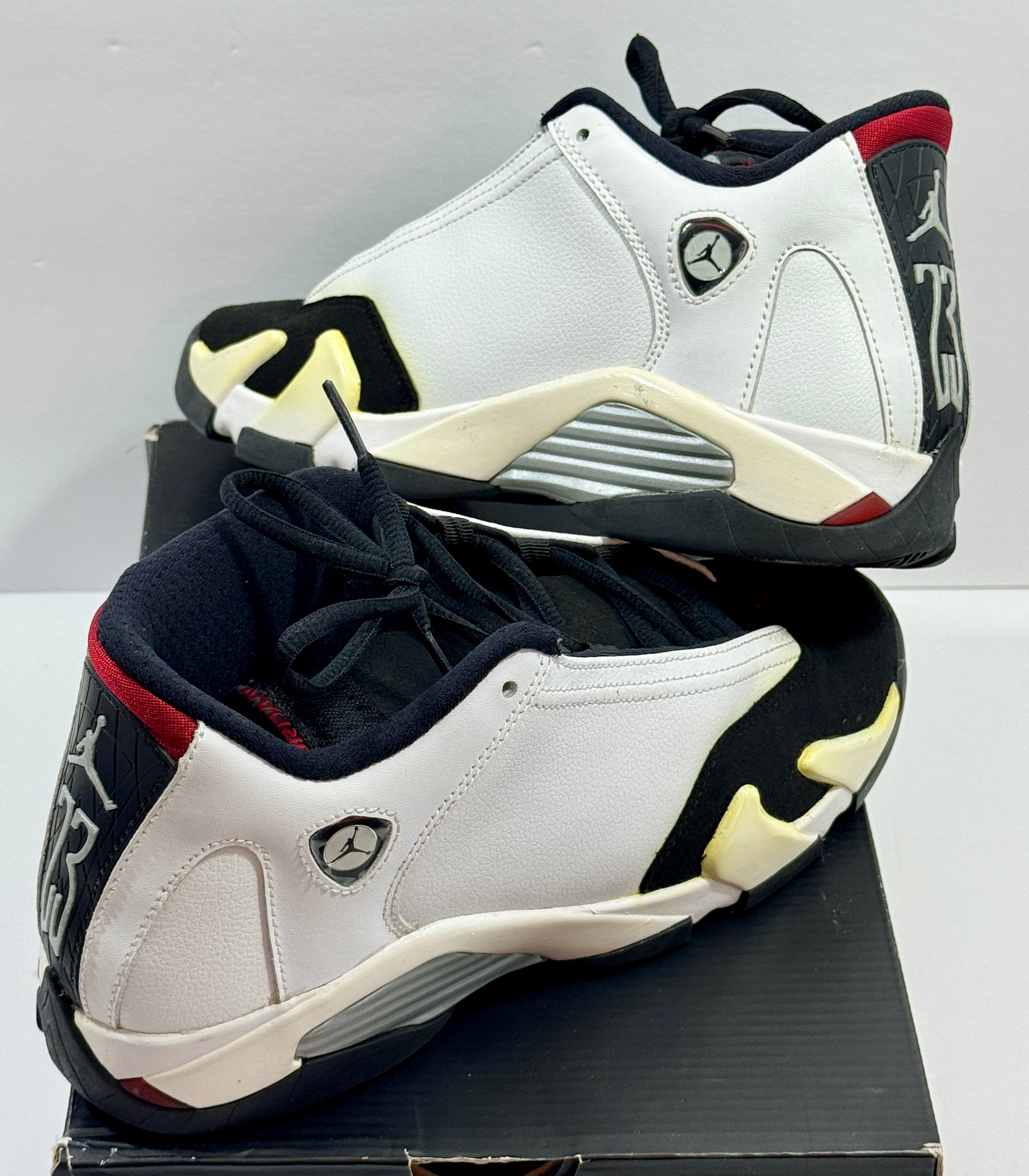 USED SIZE 6.5 YOUTH - AIR JORDAN 14 RETRO GS "BLACK TOE" 2014
