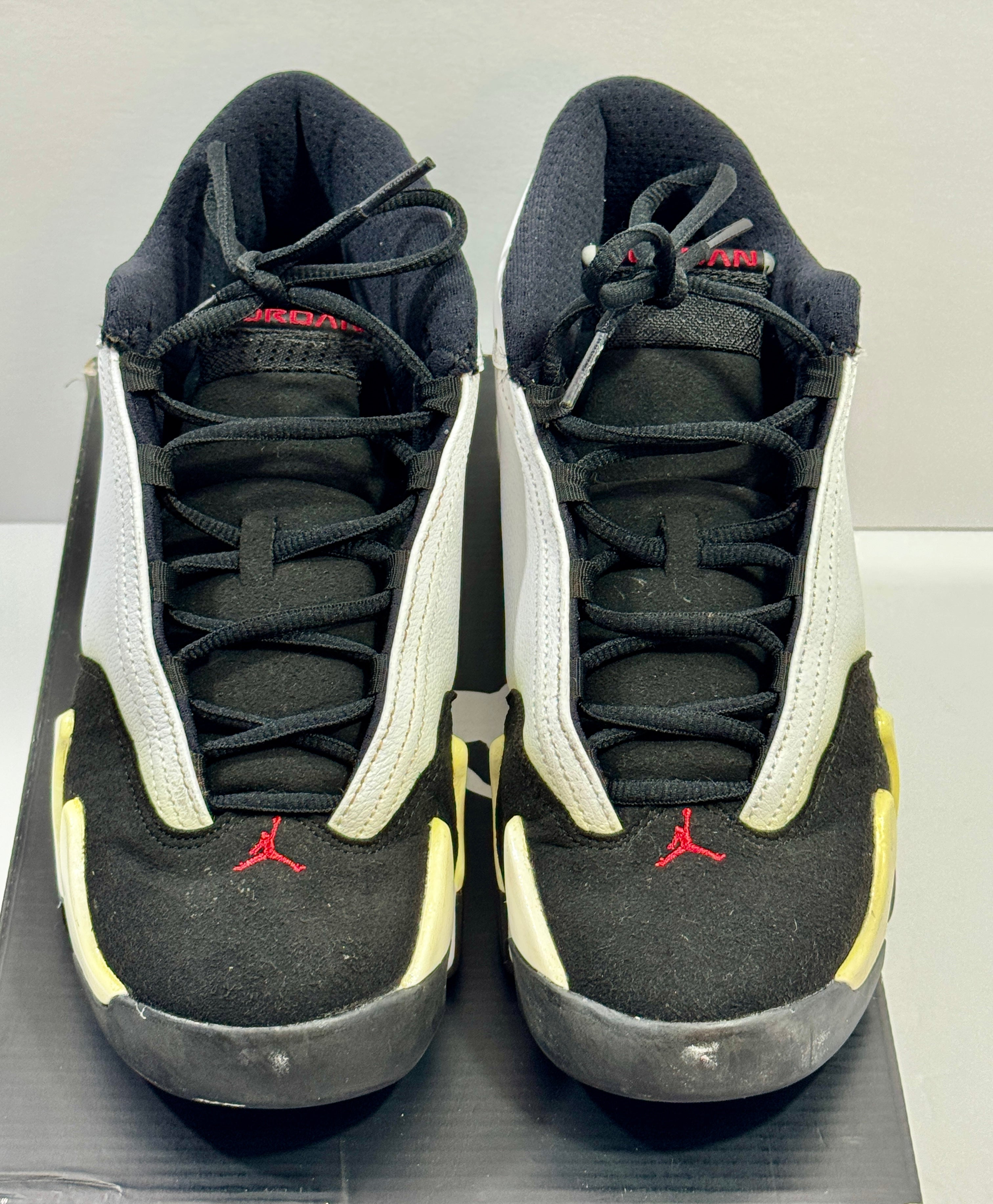 USED SIZE 6.5 YOUTH - AIR JORDAN 14 RETRO GS "BLACK TOE" 2014