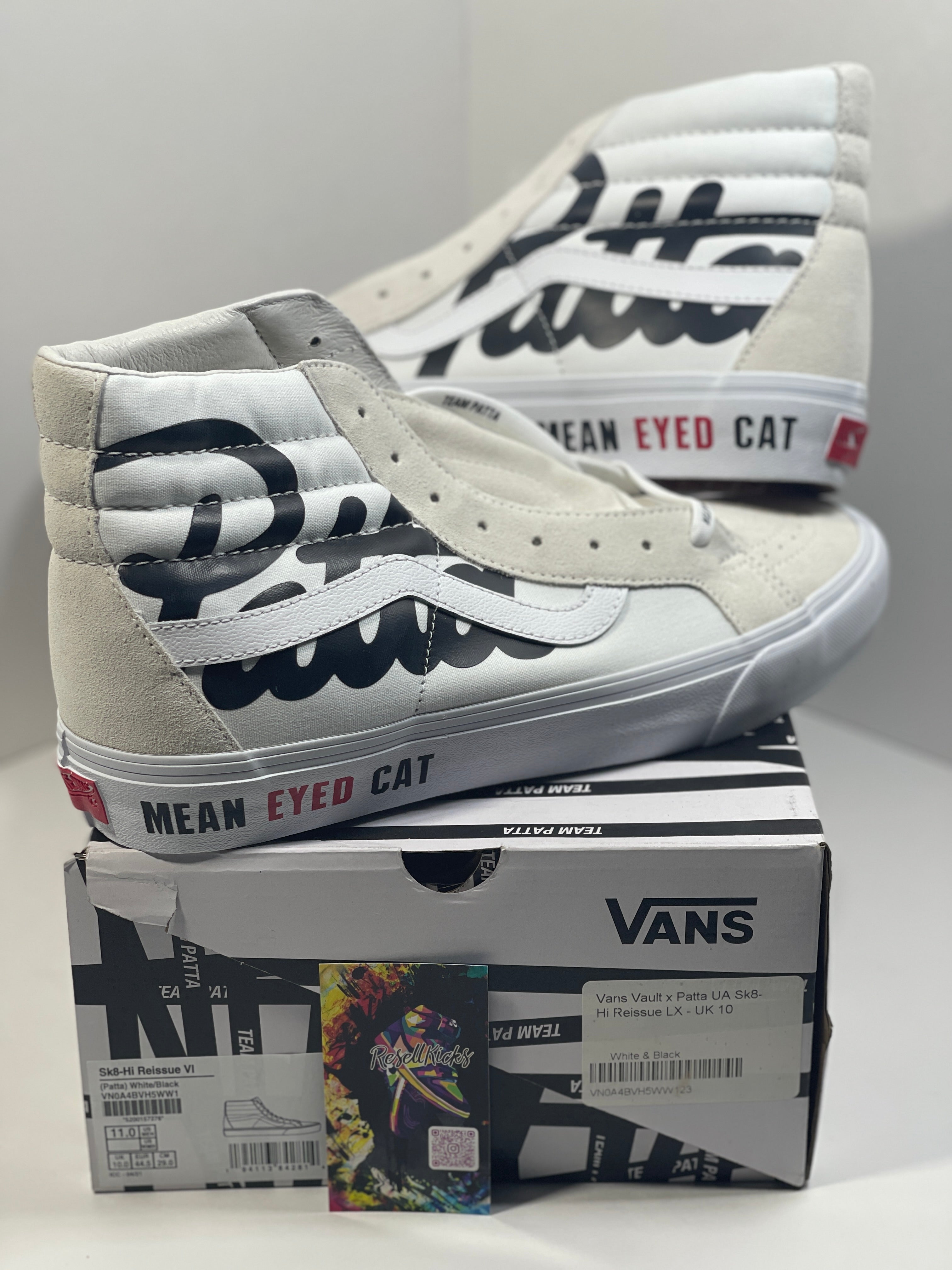 NEW SIZE 11 MENS - VANS UA SK8-HI REISSUE VLT LX PATTA "MEAN EYED CAT WHITE" 2021