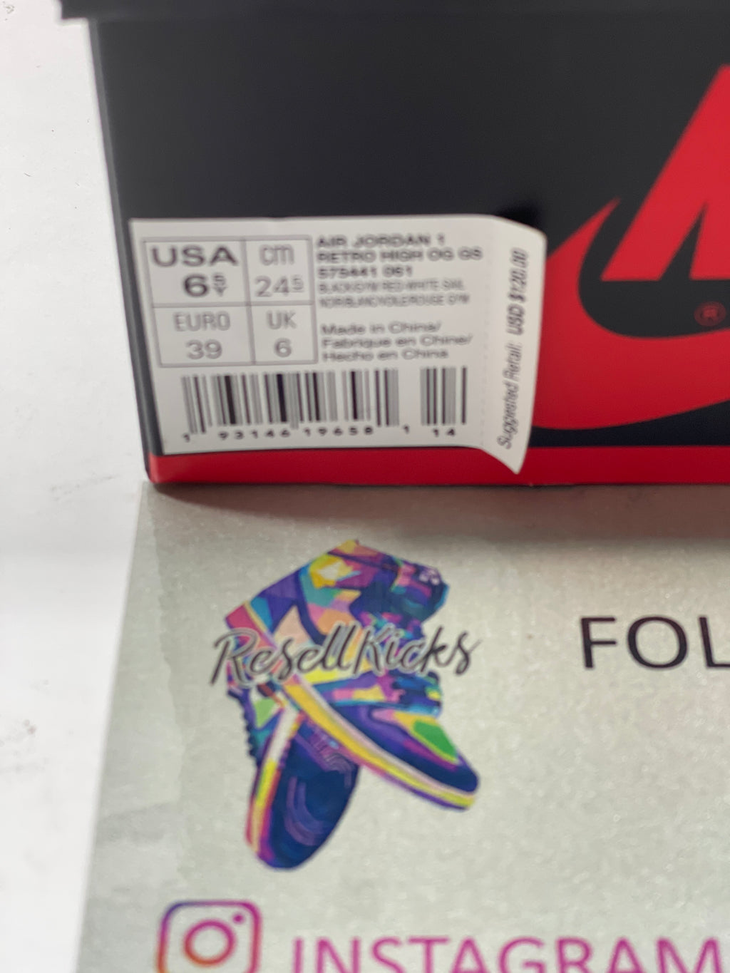 USED SIZE 6.5 YOUTH - AIR JORDAN 1 RETRO HIGH "BLACK GYM RED" 2019 (GS)