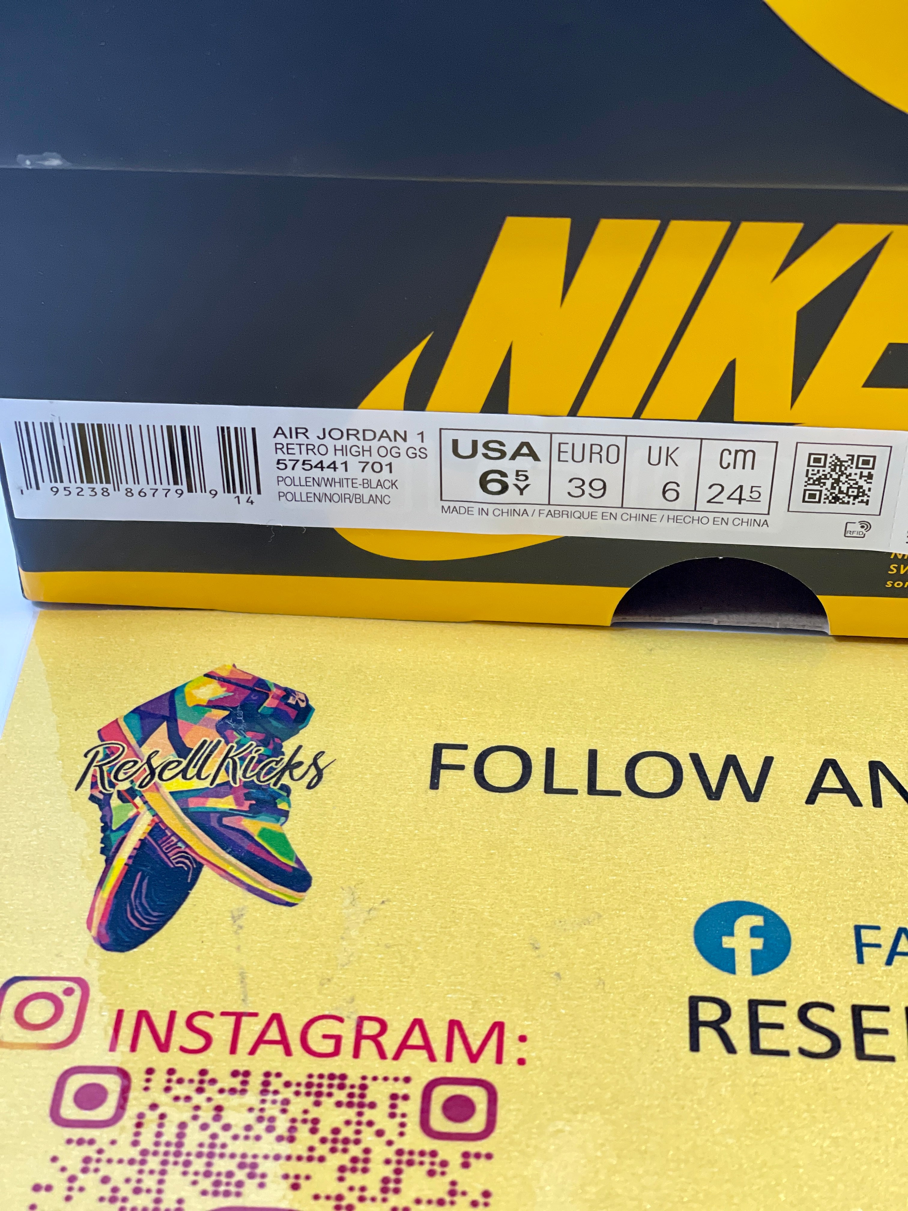 NEW SIZE 6.5 YOUTH - AIR JORDAN 1 RETRO HIGH OG "POLLEN" 2021 (GS)