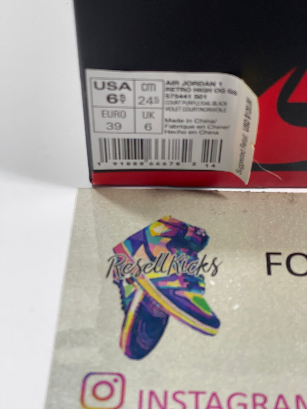 USED SIZE 6.5 YOUTH - AIR JORDAN 1 RETRO HIGH OG "COURT PURPLE" 2018